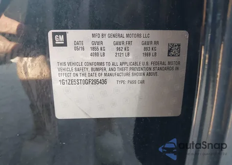 2016 Chevrolet Malibu 1Lt из США, поврежденный, VIN 1G1ZE5ST0GF295436